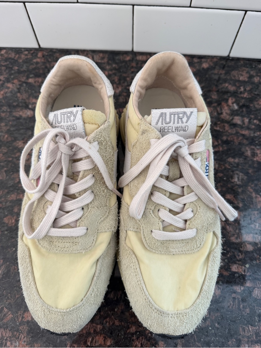 Autry Women’s Pale Yellow Suede & Nylon Lace-Up Sneakers